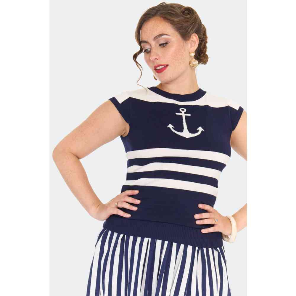 Voodoo Vixen - Anchor Stripe Sweatshirt - Dunkelblau